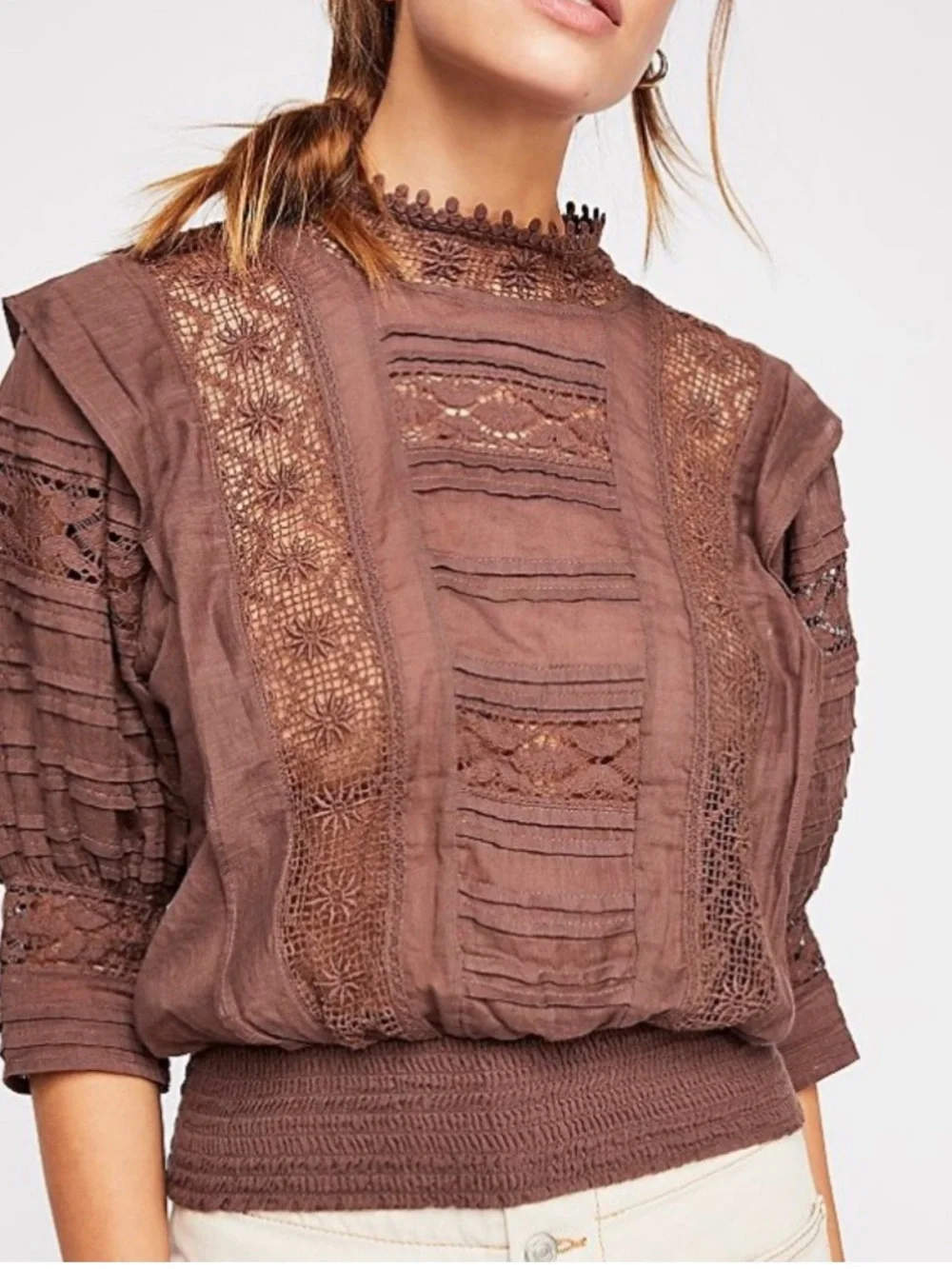 Free People One Sydney Blouse Cotton Brown Size Small